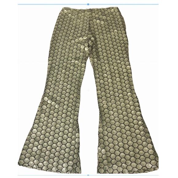 New FREE PEOPLE Wilder Days Sequin Flare Pants $198 SIZE 4 Gold/Olive - Picture 6 of 8
